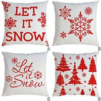 Indexshop Happy Christmas red snowflake Throw Pillow Cover, Cotton Linen Throw Pillow Cover 18x18 Inch, Home Decor Xmas Decorative Pillowcase Cushion Case Sofa (E)