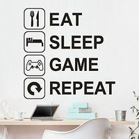 Xisheep Wall Stickers, Eat Sleep Game Repeat Removable Art Vinyl Mural Garden Room Decor Wall Stickers Garden Decor Home Decorations, for Home DIY Day Black