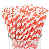 Just Artifacts 100pcs Premium Biodegradable Striped Paper Straws (Striped, Coral Red)
