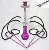 4 hose 20" Purple Hookah shisha nargila bar smoking pipe glass water Vase set