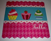Pink Hello Glittered Cupcakes Note Cards w/Envelopes - Set of 6