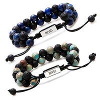 Bivei 2pcs Lava Stone Bead Adjustable Hand Woven Braided Gemstone Essential Oil Diffuser Bracelet for Couples Best Friends(Lapis Lazuli+Variscite)