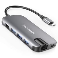 USB C Hub, USB C Adapter BEAOK 8 in 1 Type C Hub with 4K HDMI, Ethernet, USB-C PD Charging, 3 USB 3.0 Ports, SD/TF Card Reader, for MacBook/Pro/Air, iPad Pro and Type C Laptops, Grey