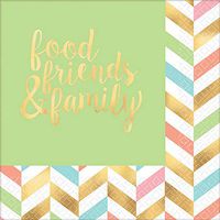 amscan Food Friends & Family Hot Stamped Luncheon Napkins,,6.5" x 6.5", 16 Ct.