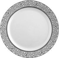 Decor Elegant Disposable Premium Heavy Weight 9" Dinner Plates, Inspiration Silver & White, 40 Count