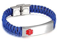 JF.JEWELRY Medical Alert ID Bracelets for Kids with Nylon Rope Braid Wrap Link,Blue-6.5 inch