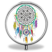 Medicine Pill Boxes Dream Catcher Unique Round Portable 3 Compartment Metal Pocket Pill Bottle