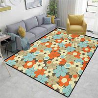 Floral Paisley Rug Pads, Retro Flower Pattern with Simplistic Designed Petals Fragrance Essence Circle Theme, Durable Rugs - Living, Dinning, Office, Rooms & Bedrrom, Hallway Carpet(2.5'x 7')