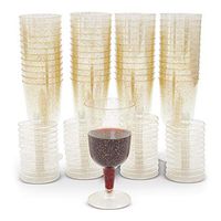 Gold Glitter Plastic Wine Glasses (7 oz, 50 Pack)