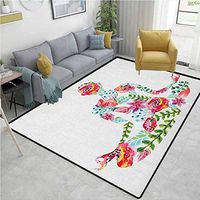 YucouHome Moroccan Area Rug for Girls Room, Silhouette in Lotus Pose with Blooming Watercolor Flowers Green Leaves Body and Mind, Fashionable High Class Living Dinning Room(2.5'x 7') Multicolor