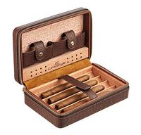LS LifeStyle Leather Travel Cigar Humidor Case, Portable Cedar Wood with Humidifier (Brown Leather)