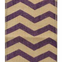 6" Wide x 10 Yards Chevron Design Natural Burlap Ribbon (Purple)