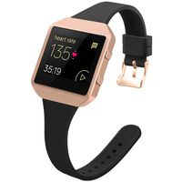 YiJYi Slim Bands Compatible with Fitbit Blaze,Thinner Soft Silicone Band with Metal Frame Replacement Wristband for Women Men Small Large (Small(5.5"-7.5"), Black/Rose Gold Frame)
