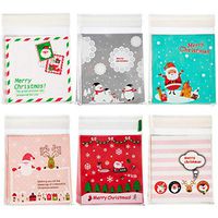 Boao 300 Pieces Christmas Cellophane Bags Christmas Candy Bags Cookie Bags Snack Bags Gift Bags for Christmas Decor, Bakery, Christmas Party, with 6 Different Patterns
