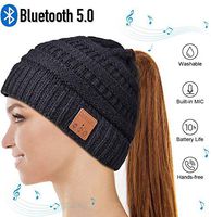 Bluetooth Hat, Gifts for Women Winter Music Hat, Upgraded V5.0 Bluetooth Beanie Hat Wireless Headphones with HD Stereo Speakers Built-in Microphone, for Women, Girls Black