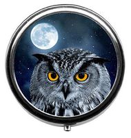 Round Pill Case - Moonlight owl Custom Fashion Style Pill Box - 3 Compartments Pill Box/Pill case