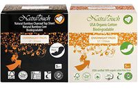 NATRATOUCH Overnight PAD ~ COMPOSTABLE ~ Texas Organic Cotton & Natural Bamboo Charcoal Sanitary Pads (5 Cotton Pads and 5 Bamboo Pads)