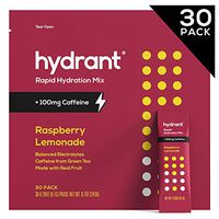 Hydrant+ Caffeine & L-Theanine Raspberry Lemonade Rapid Hydration Drink Mix, Electrolyte Powder, Jumpstart Your Morning Drink Blend w. Zinc, Simple Ingredients, Vegan, 30pk