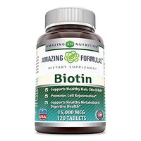 Amazing Formulas Biotin 15000 mcg - Supports Healthy Hair, Skin & Nails - Promotes Cell Rejuvenation - Supports Healthy Metabolism & Digestive Health (120 Tablets) (Non GMO-Gluten Free)