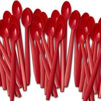 Extra Sturdy, Super Fun Red 8in Sundae Spoons 200ct Heavy Duty Disposable Plastic Utensils for Ice Cream, Milkshakes, Tea and Floats. Best Long Spoon for Stirring Cocktails and Tall Iced Beverages