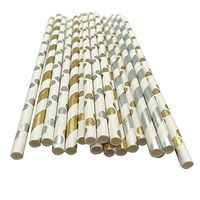 4 Different Foil Paper Straws Biodegradable Gold Sliver Stripe Polka Dots Assorted Drinking Straws for Birthday, Wedding,Baby Shower Decorations 200 Pack