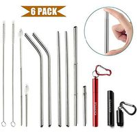 Esonmus Telescopic Reusable Straws, 6 Pack Eco Friendly Drinking Straws Set, Portable Telescopic Metal Straws with Cases, Dishwasher Safe Long Straws with Cleaning Brush and Keychain - Black& Red