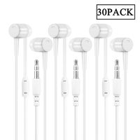 Wholesale Kids Bulk Earbuds Headphones Earphones 30 Pack for Schools Classroom Students, Libraries, Hospitals Individually Bagged (White) 30Pack