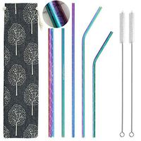 HomeyStyle Geometric Pattern Stainless Steel Metal Straws with Carry Pouch&Cleaning Brushes,Various Sizes Reusable Drinking Straws for 30oz/20oz Tumblers Yeti/Cold Beverag(5Pcs-Rainbow)