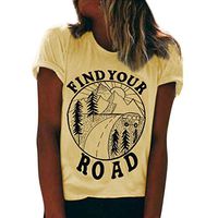 Kiyotoo Women FIND Your Graphic Print Shirt St. Patrick's Day T-Shirt Funny Letter Short Sleeve O Neck Tops Yellow