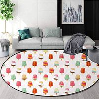 Ice Cream Area Silky Smooth Rugs,Watermelon Kiwi Orange Cherry and Chocolate Flavor Ice Cream Icon Illustration Home Decor Area Rug Round-55 Inch,Multicolor