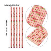 Cute Strawberry Paper Straws - Box of 100 - Vivid & Cheerful Pink Paper Sticks for Beach Party Decoration, Birthday, Baby Shower, Wedding, Kids Party