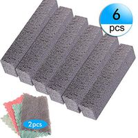 6 Pieces Pumice Sticks Pumice Stones for Cleaning Pumice Scouring Pad for Removing Toilet Bowl Ring Household Barbecue Rack Kitchen Pool Bath with 2 Pcs High Quality Dishcloth (5.9 x 1.4 x 0.9 Inch)