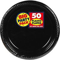 Amscan Big Party Pack 100 Count Plastic Lunch Plates, 10.5-Inch, Black