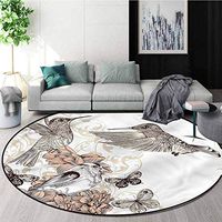 RUGSMAT Hummingbird Modern Flannel Microfiber Non-Slip Machine Round Area Rug,Birds Butterflies Art Non-Skid Bath Mat Living Room/Bedroom Carpet Diameter-39