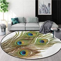 Peacock Warm Soft Cotton Luxury Plush Baby Rugs,Macro Peacock Tail Feather Like Third Eyes Vitality New Life Path Awakening Print Kids Teepee Tent Game Play House Round,Round-55 Inch