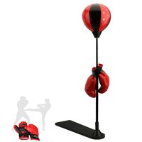 Coedfa Pedal Boxing Ball Sets with Punching Ball, Boxing Gloves, Hand Pump, 35"-50" Adjustable Height Stand Strong Durable Spring Withstands Tough Hits for Stress Relief Fitness (Black+Red)