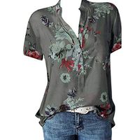 Meikosks Womens Plus Size Short Sleeve Blouses Floral Printing Pocket Tops Easy T Shirt Gray