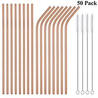 Sunwinc 50-Pack Stainless Steel Straws,8.5Inch Reusable Drinking Metal Straws For 20oz Tumblers Yeti Cups Travel Mugs,Eco-Friendly Dishwasher Safe (25 Straight+25 Bent+4 Brush Free) (Rose gold-50Pack)