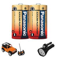 2 Pack C-Size Alkaline Plus Batteries All Purpose Home Office Battery Panasonic