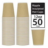 Disposable Ripple Insulated Cup - 12oz 50 Pack Kraft Brown - Hot Beverage Drinking Cups - Insulated Corrugated Cups (50 Count, 12oz, Kraft)