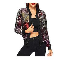 Hemlock Sequin Jacket Tops Women Bling Coat Suit Tops Party Short Jacket Crop Coats Sequin Pullover Blouse Shirts (S, Red)