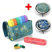 Pill Organizer With 2 Pill Boxes,LIZIMANDU Weekly Travel Pill Case Box Medication Reminder Daily AM PM,Day Night 7 Compartments,for 4 Times A Day,7 Days a Week-Includes Leather Car(Peach Blossom Set2)