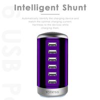 6 Ports Desktop Charging Station,USB Hub Fast Wall Charger with QC 2.1,Compatible for Smart Phones, Tablets, and Other Electronics (Purple)
