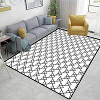 Black and White Home Bedroom Carpet Floor Mat, Patchwork Inspired Geometric Triangles with Monochromatic Line Art Design, Easy Maintenance Area Rug Living Room Bedroom Carpet(2'x 6')