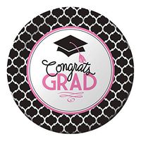 Creative Converting 18 Count Sturdy Style Paper Lunch Plates, 7", Glamorous Grad, Black/White/Pink