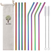 ALINK 10.5" Long Reusable Rainbow Metal Drinking Straws with Silicone Covers, 8-Pack Stainless Steel Straws for 30oz / 20oz Yeti/Rtic Tumblers with Cleaning Brush and Carrying Case