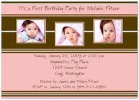 Style in Three Pink & Brown 1st Birthday Invitations - Set of 20