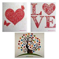 Mixed Love Set of 3 Swedish Dishcloths (One of Each Design) | ECO Friendly Absorbent Cleaning Cloth | Reusable Cleaning Wipes