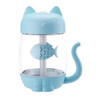 E-Scenery Mini Cool Mist Humidifier, Cute Cat Shape 350ml Aroma Essential Oil Diffuser for Office Home Car Study Yoga Spa Travel, Whisper-Quiet Operation & LED Night Light & Fan (Blue)