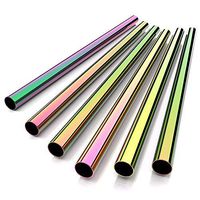 Rainbow Stainless Steel Reusable Straw Drinking Straws Reusable Straw Big Smoothies Straws Extra Wide 9.5" x 0.5" Metal Straws for Bubble Tea/Juice/Thick Milkshakes+ 4 Brushes + Linen Pouch,Rainbow